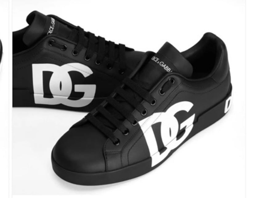 DOLCE & GABBANA nappa Portofino sneakers with DG logo print.