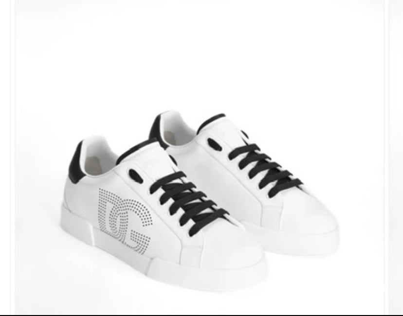 Dolce & Gabbana Calfskin Nappa Portofino Sneakers with DG Logo Print