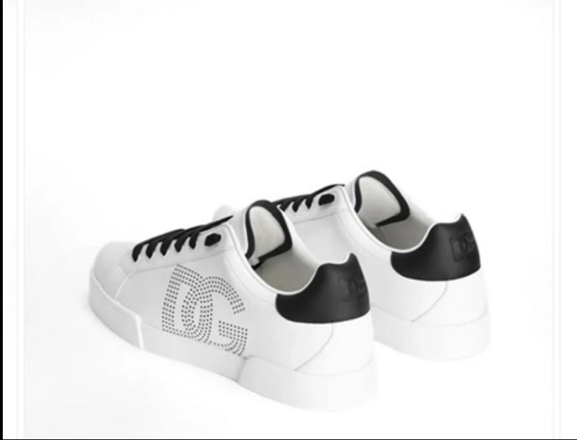 Dolce & Gabbana Calfskin Nappa Portofino Sneakers with DG Logo Print