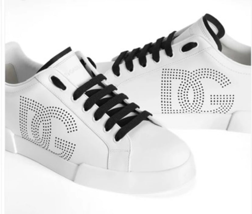 Dolce & Gabbana Calfskin Nappa Portofino Sneakers with DG Logo Print